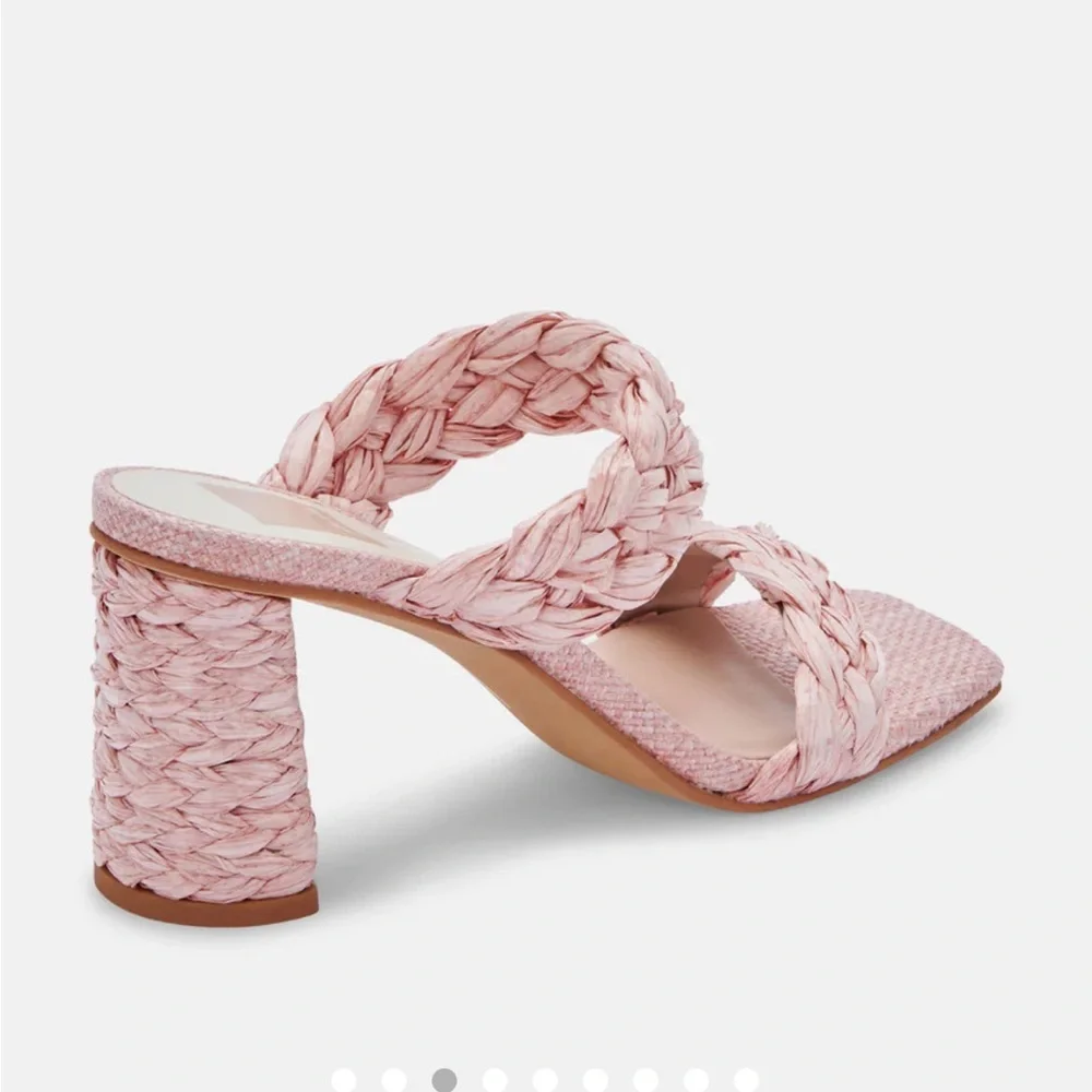 DOLCE VITA Paily Pink Raffia Straw Block Sandal Heels 9.5 ( G‎ 115)